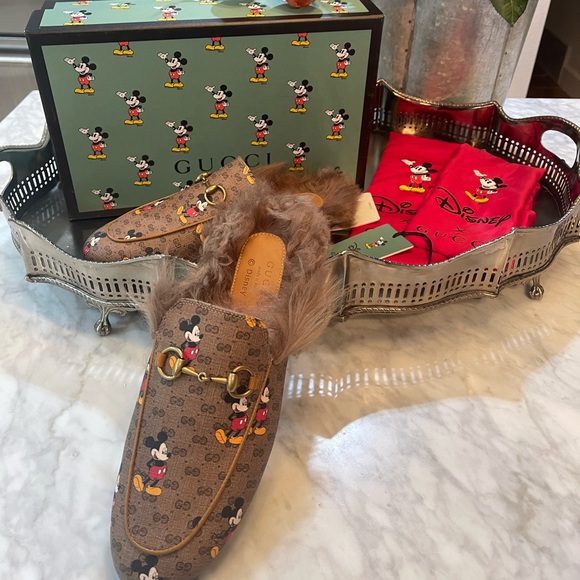 GUCCI X DISNEY Mini Vintage GG Supreme Monogram Mickey Mouse Fur Womens 37.5 - Picture 2 of 16